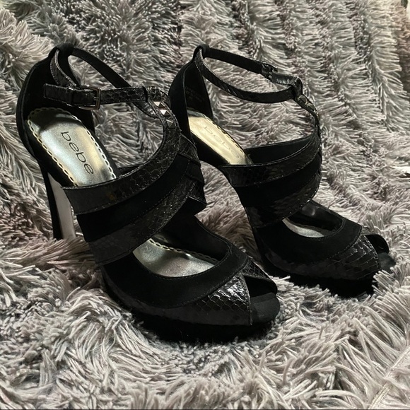 Black Bebe Peeptoe Heels - Picture 1 of 4
